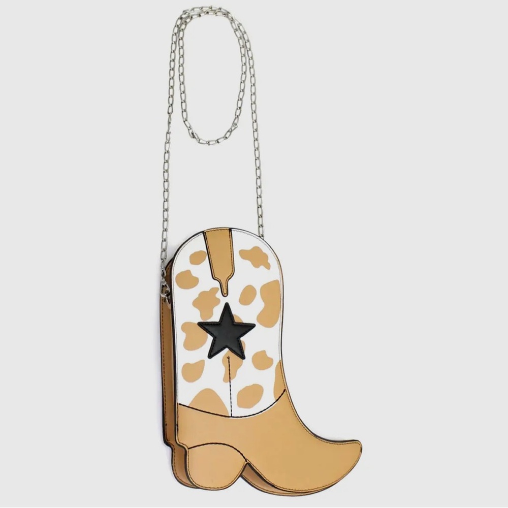 Cowboy Boot Shaped Tan and White Women's Bag
